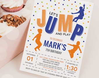 Trampoline Birthday Invitation Template: Jump Party (Digital Download)