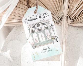 Parisian Cafe Favor Tag: French Tea Party Gift (Editable)