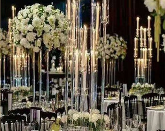 Full Clear High Candle Holder/acrylic light pole with crystal glass hurricane tube for candle flame. wedding candlestick table centerpiece
