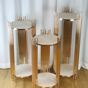 Set of 3 PCs Plinths- Gold Round Metal Plinths Wedding Backdrop Stand Columns Cylinders Baby shower Party metal dessert table pillar