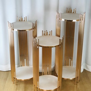 Set of 3 PCs Plinths- Gold Round Metal Plinths Wedding Backdrop Stand Columns Cylinders Baby shower Party metal dessert table pillar