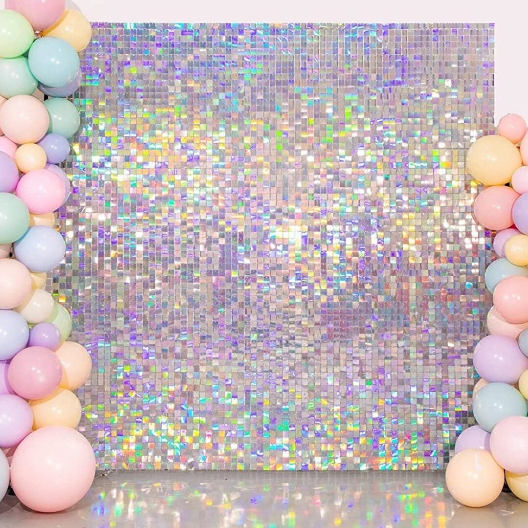 Rainbow Silver Shimmer Wall Backdrop Sequins Backdrop Decoration Panels