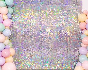 Rainbow Silver Shimmer Wall Backdrop Sequins Backdrop Decoration Panels, Photo Backdrops for Birthday, Anniversary Wedding Decoration