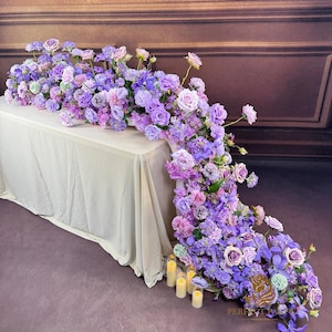 Romantic Purple Rose Spring Wedding Artificial Floral,Table Flower Runner, Rustic Flower Row Arrangement, Perfect for Party Stage and  Décor