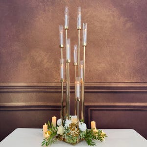 50&#39;&#39;-Gold 8 Arm Metal Cluster Candle Holder, Tall Stand Glass Candles, Candle Holders, Wedding, Shower Party, Event Table Centerpiece