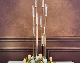 50% Off!Ships from Houston/50''-Gold 8 Arm Metal Cluster Candle Holder, Tall Stand Glass Candles,  Wedding, Event Table Centerpiece