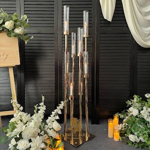 50&#39;&#39;-Gold 8 Arm Metal Cluster Candle Holder, Elegant Centerpiece for Weddings & Parties，Shower Party, Event Table Centerpieces