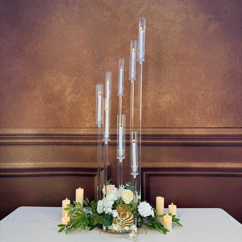 Full Clear High Candle Holder, Acrylic Light Pole With Crystal Glass ...