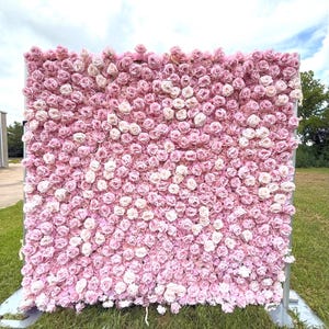 US Seller--- Pink Roses Flower Wall8*8ft - Flower Wall Rolling Up Curtain Wall, flower Fabric Backdrop，Artificial rolling up curtain flower