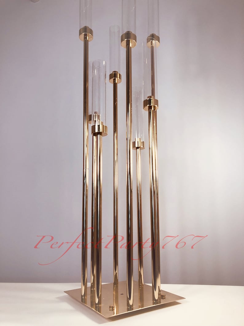 50''Gold 8 Arm Metal Cluster Candle Holder, Tall Stand Glass Candles, Candle Holders, Wedding, Shower Party, Event Table Centerpiece image 6