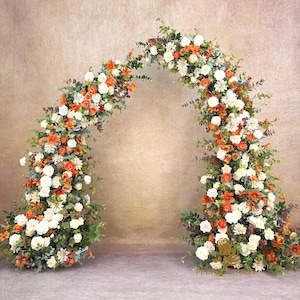 US Seller---Wedding Arch with Orange Artificial Flowers – Pastoral Style Floral Arrangement for Wedding Columns, Party  Décor Flower
