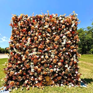 US seller--5D Wildflower Style Fabric Flower Wall (8x8 ft) - Roll-Up Curtain Style Fabric Flower Wall for Wedding Party Photo Backdrop