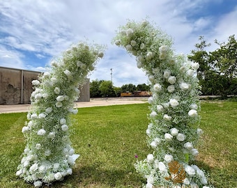 Ships from Houston/ Baby’s Breath & Rose Wedding Arch Flowers, Bull Horn Floral Arrangement for Wedding Ceremony Pillars