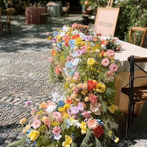 US Seller----Wildflower-Inspired Spring Wedding Artificial Floral, Table Flower Runner, Rustic Flower Row ,Flower Row for Wedding Aisle