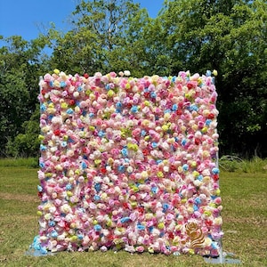 US Seller---Adorable Candy Pink Rose  Flower Wall Rolling Up Curtain Wall,  flower Fabric Backdrop，Artificial rolling up curtain flower wall