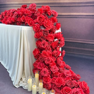 US Seller --- Burgundy Red Rose Wedding Arch, Artificial Floral Table Arrangement, Garland, Flower Row Decoration for Parties, Weddings