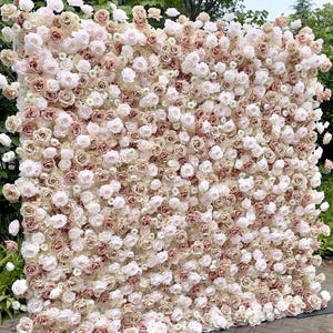 5D Light Brown Rose Flower Wall   - Flower Wall Rolling Up Curtain Wall, Fabric Flower Wall, Wedding Party Photo Backdrop