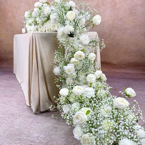US Seller --Baby&#39;s Breath Garland for Wedding Arch, Table Flower Runner, Wedding Centerpiece Table Runner, Flower Row for Wedding Aisle