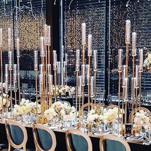 57''-10 Arm Gold Cluster Candelabra，Glass Tall Large Candle holder， Heavy Metal candleabra Engagement Showers Birthday