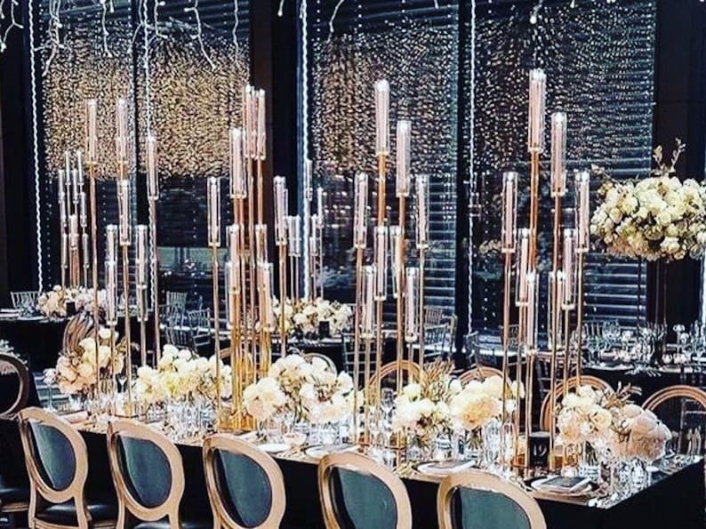 57''10 Arm Gold Cluster CandelabraGlass Tall Large Candle holder Heavy Metal candleabra Engagement Showers Birthday image 1
