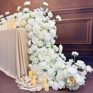 US Seller --White Flower Garland for Wedding Arch, Table Flower Runner, Wedding Centerpiece Table Runner, Flower Row for Wedding Aisle