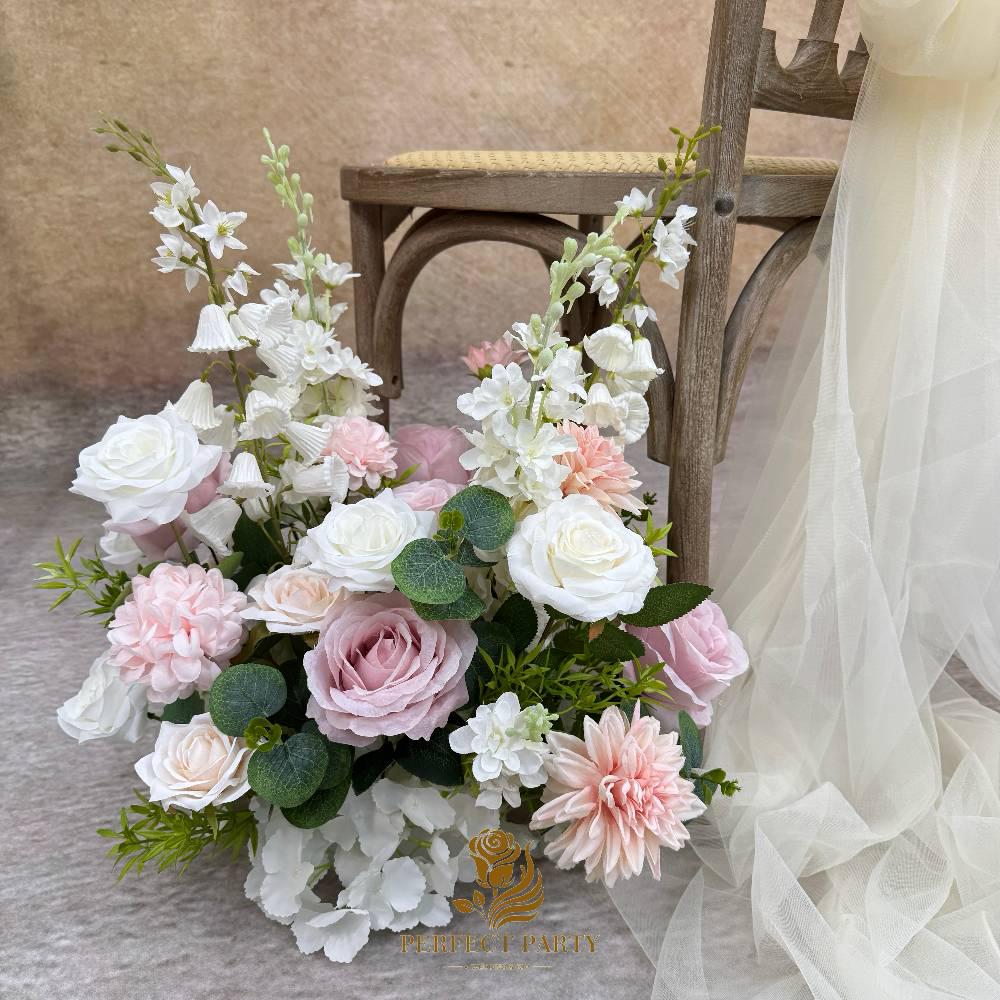 2pcs - Pink Roses bluebells White Aisle Flower , Ground Flowers for Wedding Decor , Floral Arch for Wedding Arrangement (U.S. Stock)
