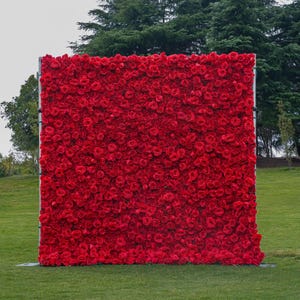 US Seller---5D Red Rose Flower Wall 8Ft*8Ft - Flower Wall Rolling Up Curtain Wall, Fabric Flower Wall, Wedding Party Photo Backdrop