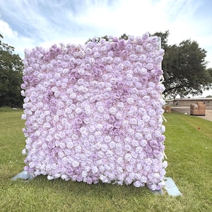 US Seller-Romantic Lilac Purple Flower Wall 8*8ft - --l Rolling Up Curtain Wall, flower Fabric Backdrop，Artificial rolling up curtain flower