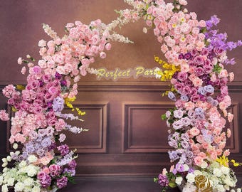 US Seller----Wedding Archway with Baby Pink & Purple Roses – Artificial Floral Arrangement for Wedding Pillars Event Backdrop Decoration