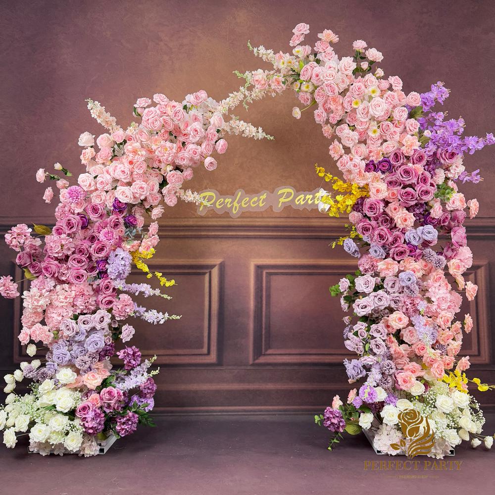 US Seller----Wedding Archway with Baby Pink & Purple Roses – Artificial Floral Arrangement for Wedding Pillars Event Backdrop Decoration