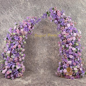 US Seller----Romantic Purple Rose Wedding Archway – Floral Row Arrangement for Marriage, Wedding Pillars, and Event Backdrop Decoration