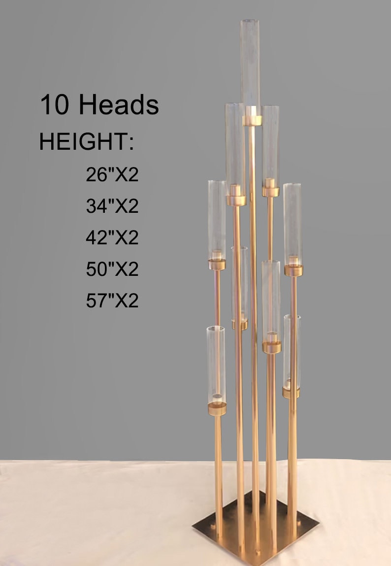 57''10 Arm Gold Cluster CandelabraGlass Tall Large Candle holder Heavy Metal candleabra Engagement Showers Birthday image 4