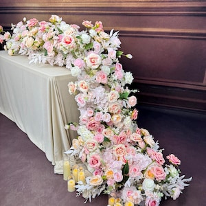 US Seller ---Blush Pink Roses Wedding Arch Artificial Floral, Table Flower Runner,  Flower Row Arrangement, Perfect for Party