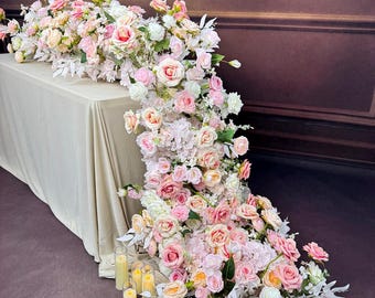 US Seller ---Blush Pink Roses Wedding Arch Artificial Floral, Table Flower Runner,  Flower Row Arrangement, Perfect for Party