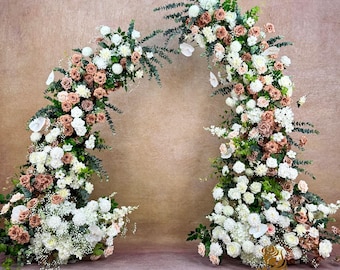 Ships from Houston | Sunset Terracotta Bull Horn Arch Flowers, Wedding Archway Floral Arrangement for Ceremony Pillars &Event Backdrop Decor