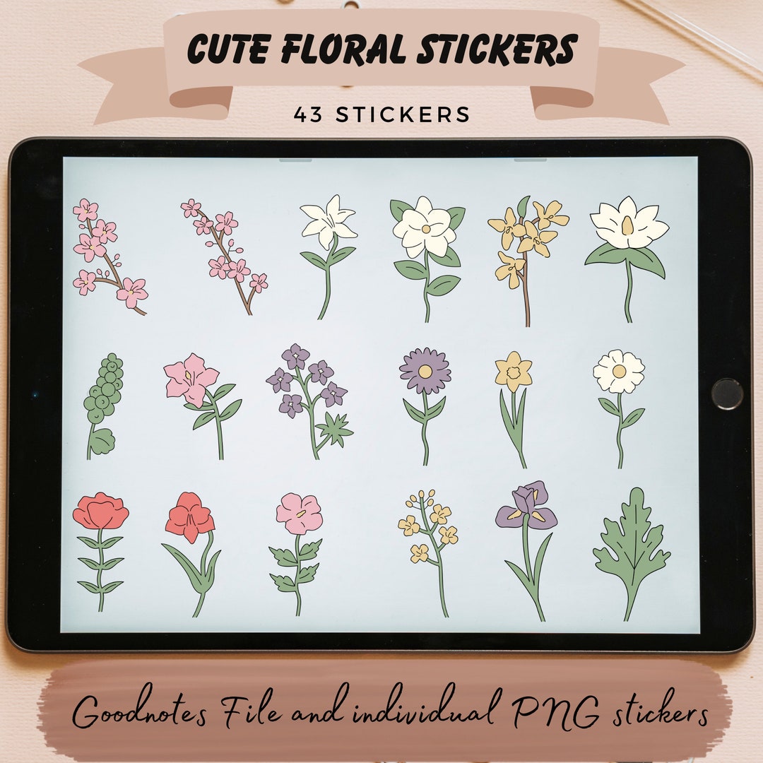 Cute Flower Stickers Mood Board Goodnotes Notability Etsy
