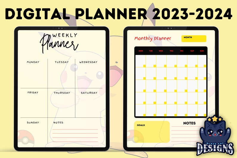 Pikachu Digital Planner 2023 2024 Calendar Notes and Etsy España