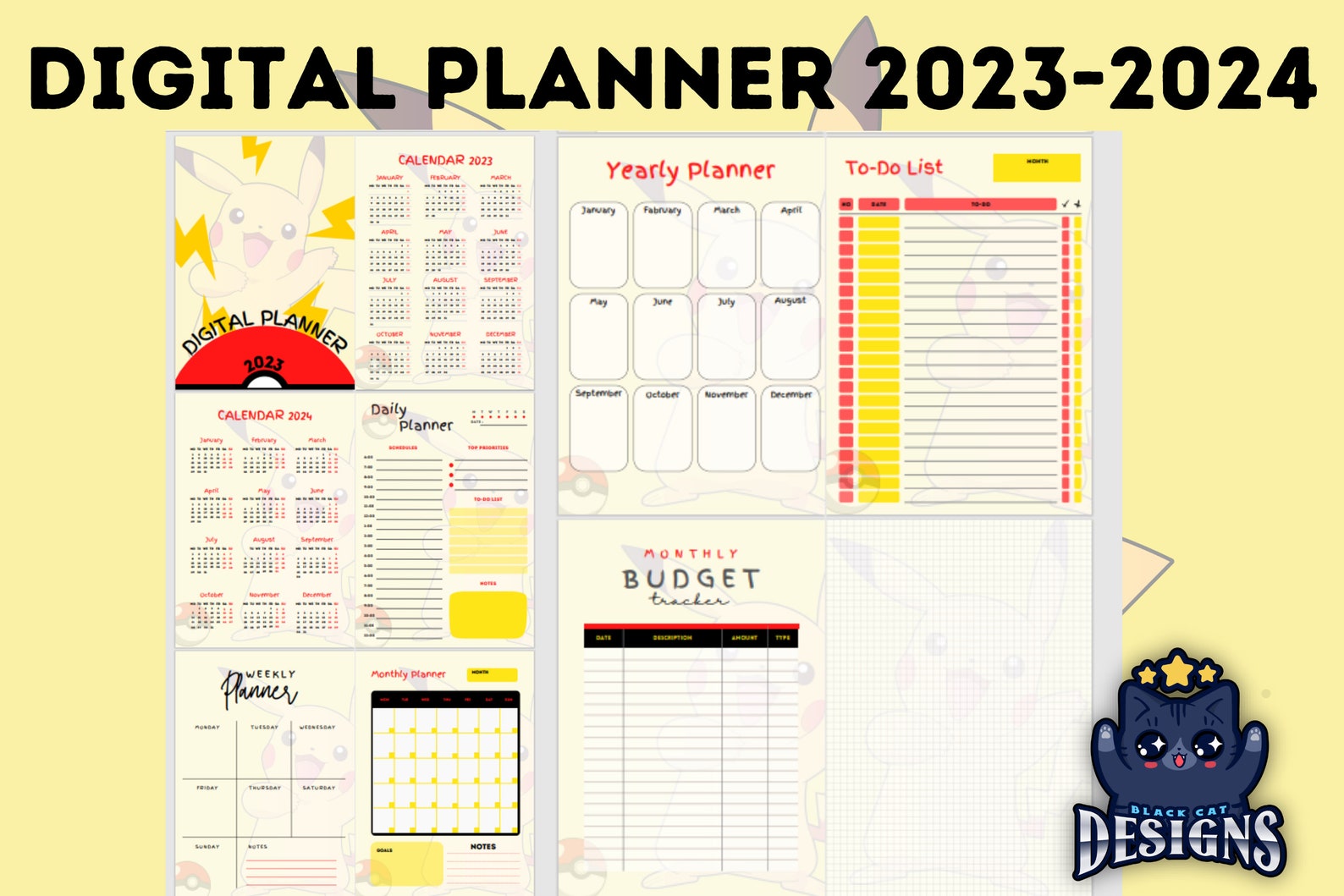 Pikachu Digital Planner 2023 2024 Calendar Notes and Etsy España