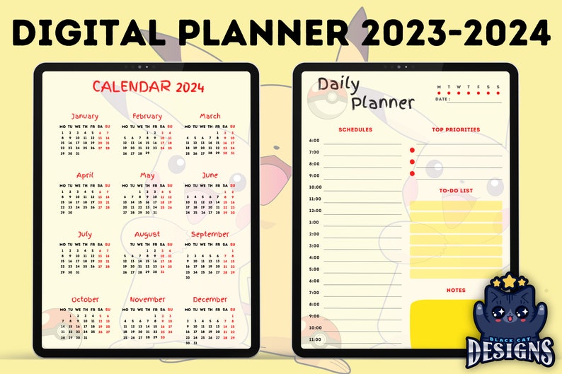 Pikachu Digital Planner 2023 2024 Calendar Notes and Etsy España