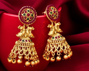Bahubali Polki Pearl Jhumka/stone Kundan Jhumka/Indian earrings/Pakistani/Afghani/Indian/Statement earring/Bridal earring/Indian wedding set