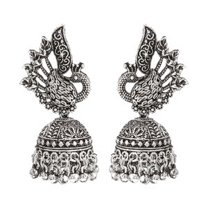 German Silver Oxidized Silver Jhumka Dangler Earring, Indian Pakistani Party Wear Bollywood Jewelry, Boho Jewelry For Women USA Gift For Her zdjęcie 6