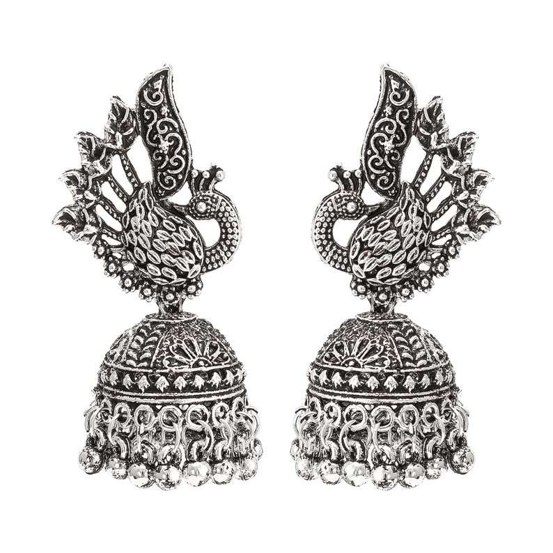 German Silver Oxidized Silver Jhumka Dangler Earring, Indian Pakistani Party Wear Bollywood Jewelry, Boho Jewelry For Women USA Gift For Her zdjęcie 6