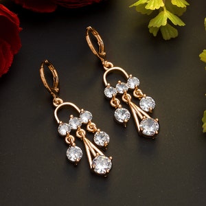 Cubic Zirconia Indian Earrings/Rose Gold Diamond Earrings/AD earrings/Indian Jewelry/Gold earrings/Wedding/Party wear/Bollywood Boho Jewelry