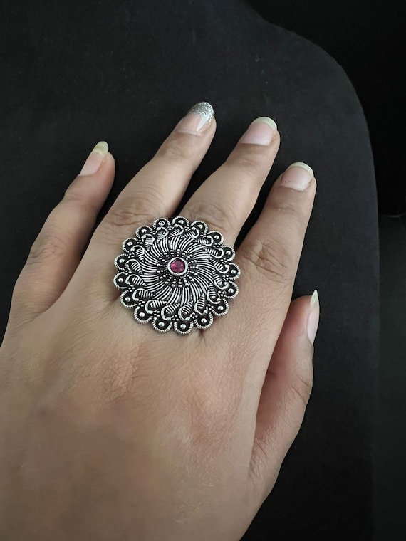 Ethnic Traditional Bollywood Style Silver Oxidized Indian Adjustable Ring  M-1 | eBay