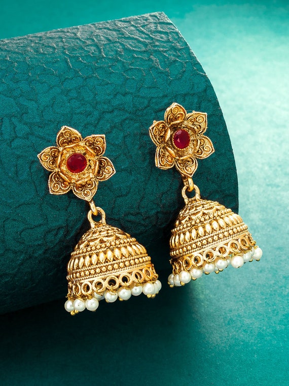 Bollywood Indian Earrings Kundan Traditional Gold Plated Wedding Jhumka  Jhumki | eBay