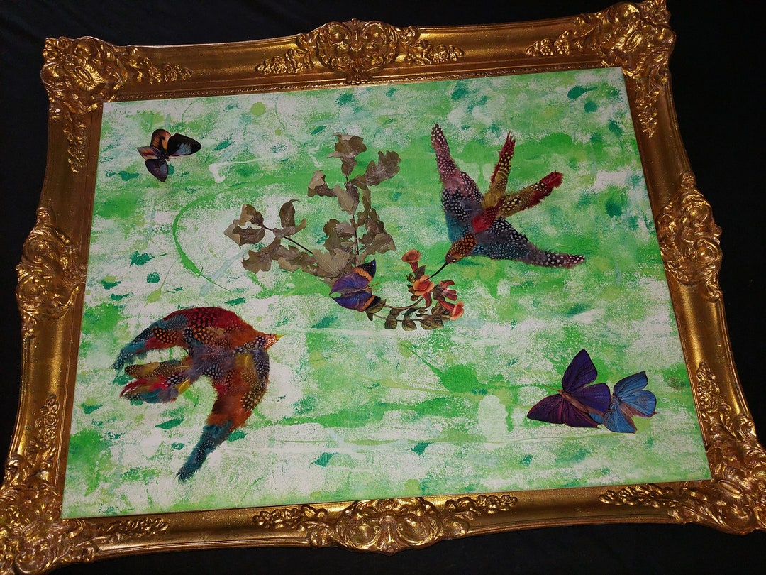 Lenvollé Paintings With Acrylic Paint, Cardboard, Leaves and Feathers