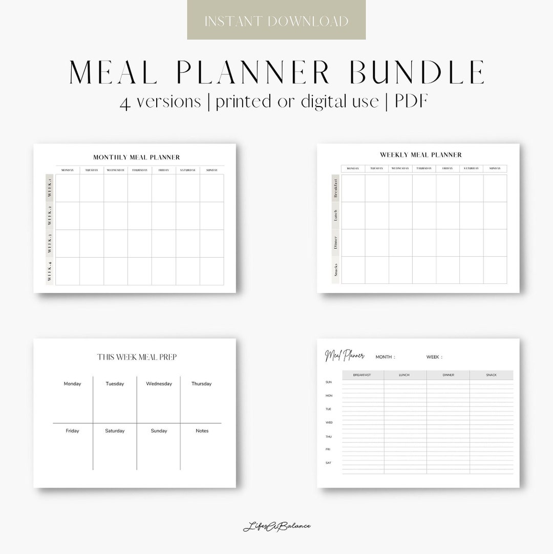 Printable Meal Prep Schedule Digital Meal Planner Weekly Etsy