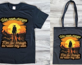 Lone Wanderer and Dogmeat T-Shirt and Tote Bag Set - War Never Changes Design