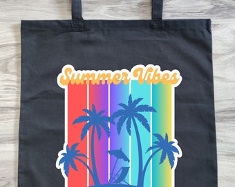 Summer Vibes Beach Paradise Tote Bag | Tropical Island Design | Reusable Shopping Bag