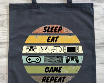 Sleep Eat Game Repeat Tote Bag - Epic Gaming Design - Unisex Gaming Shoulder Bag - Gamer Gift
